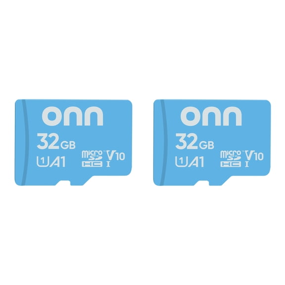 onn 32GB C10 U1 V10 A1 microSDHC Flash Memory Card 2-Pack with Adapter, for Phones, Tablets & Drones