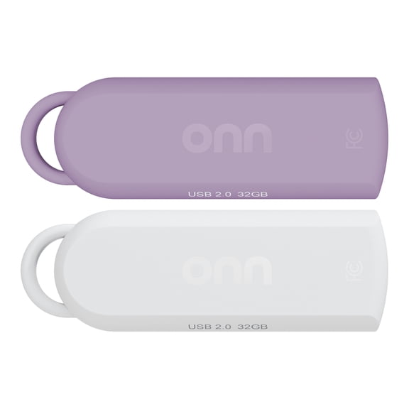 onn 32GB USB 2.0 Flash Drives, 2-Pack, Convenient, Retractable Design, Ample Storage