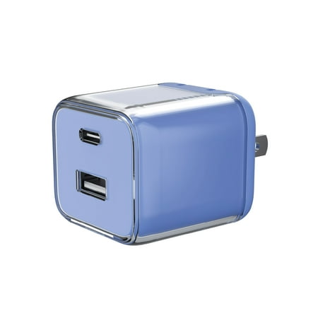 onn 32W Dual-Port USB-C & USB-A Wall Charger, Fast Charging, USB-IF Certified, Foldable Plug, Blue – Compatible with iPhone, iPad, AirPods, Samsung Galaxy, Note, Pixel & More