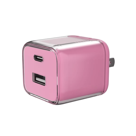 onn 32W Dual-Port USB-C & USB-A Wall Charger, Fast Charging, USB-IF Certified, Foldable Plug, Compatible with iPhone, iPad, AirPods, Samsung Galaxy, Note, Pixel, & More - Pink
