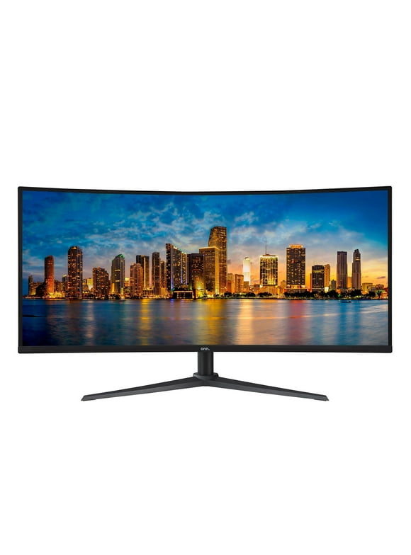 onn. 34" Curved Ultrawide WQHD (3440 x 1440p) 100Hz Bezel-Less Office Monitor with Cable, Black