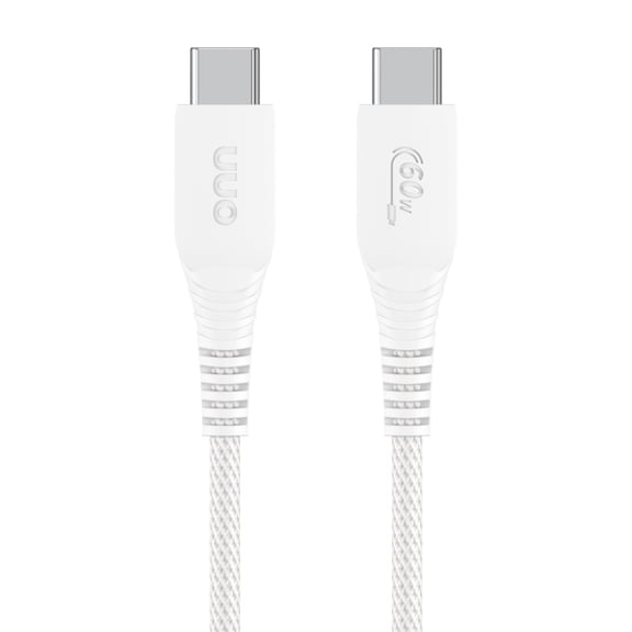 onn USB-C Charging Cable, USB-C to USB-C, Braided Nylon, 3 ft, White