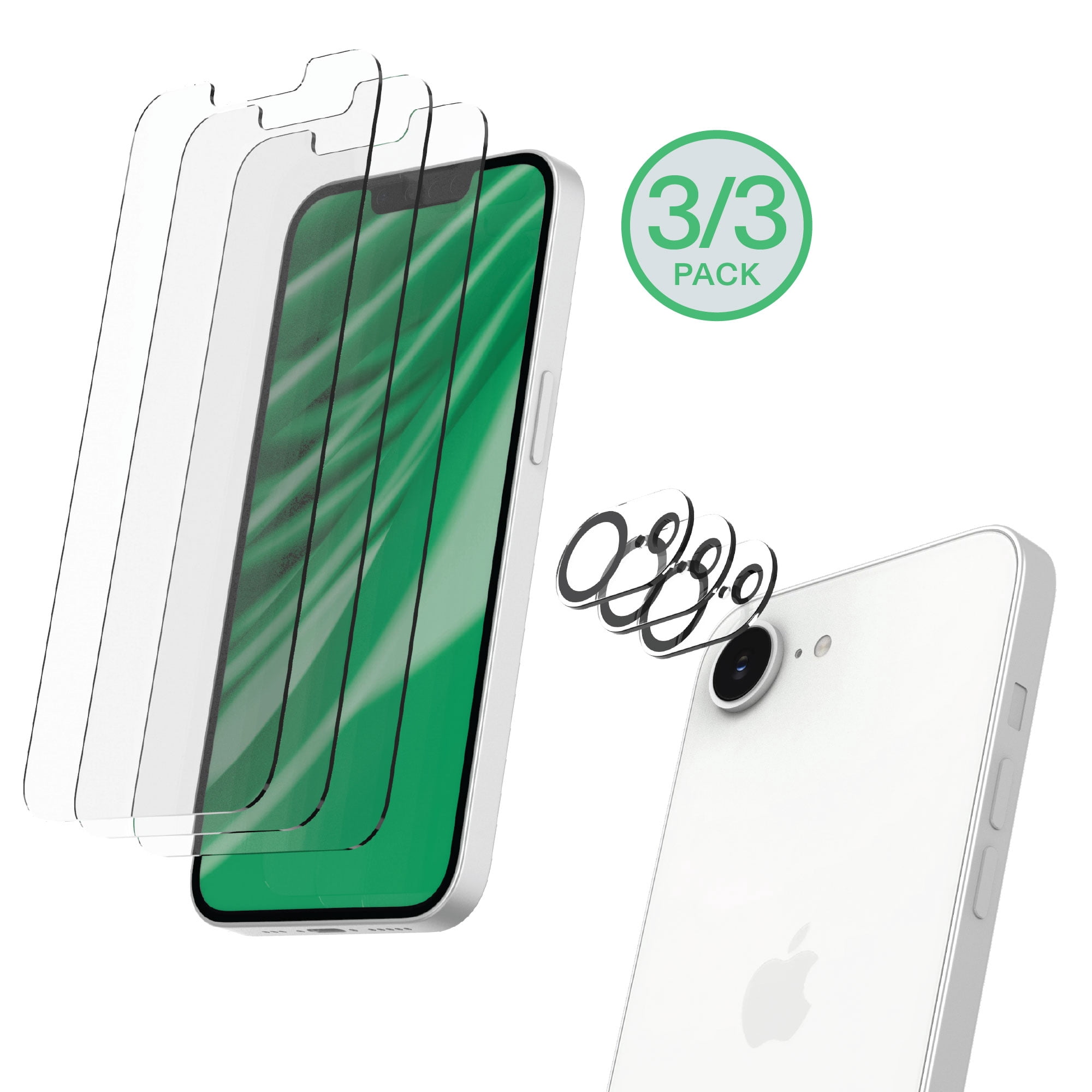 onn iPhone 17e / 16e Glass Screen Protector (3 Pack) and Camera Glass Screen Protector (3 Pack)