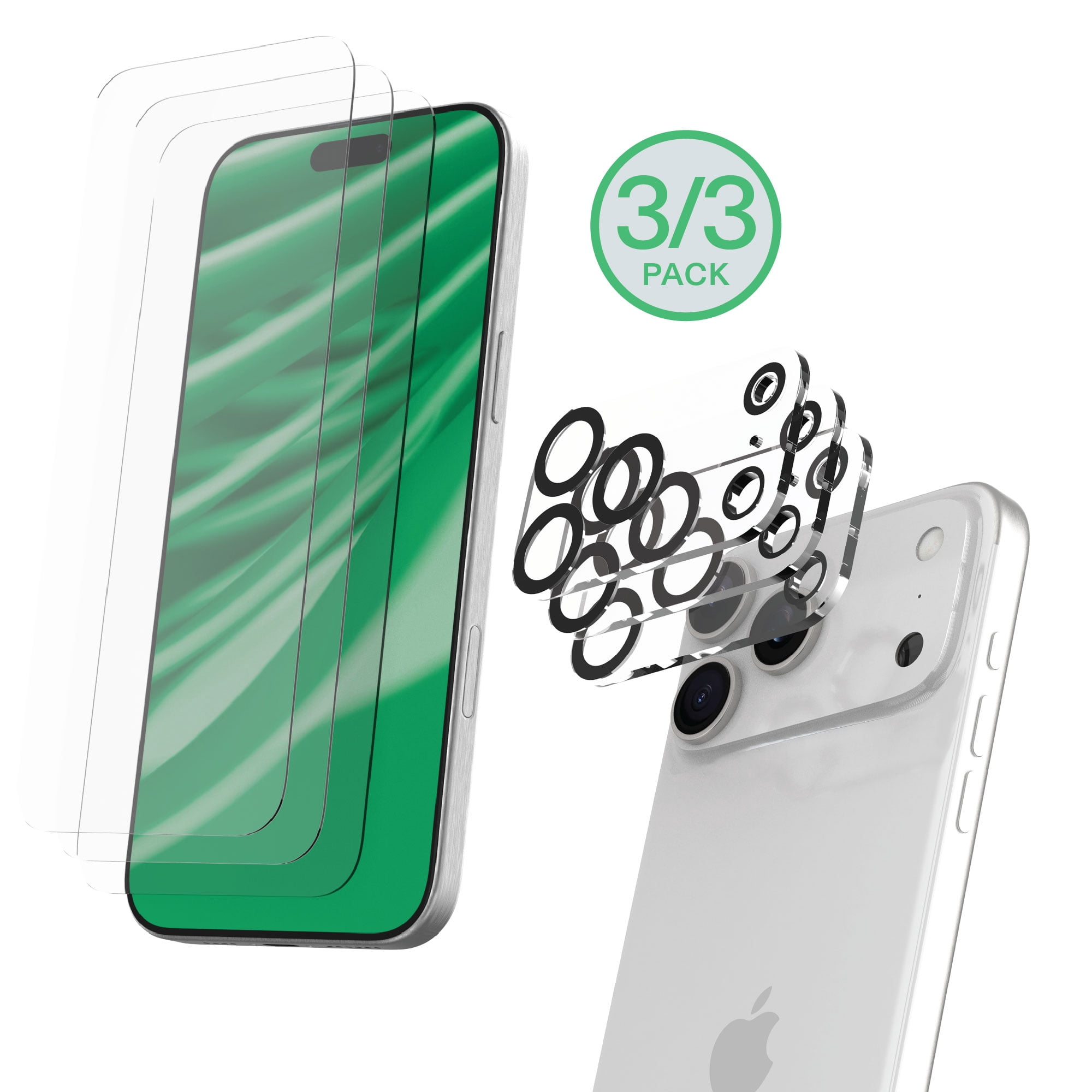 onn iPhone 18 Pro / 17 Pro Glass Screen Protector (3 Pack) and Camera Glass Screen Protector (3 Pack)
