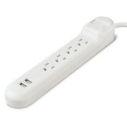 onn. 4 Outlets Surge Protector with 2 USB Ports, 2.5ft cable-White color
