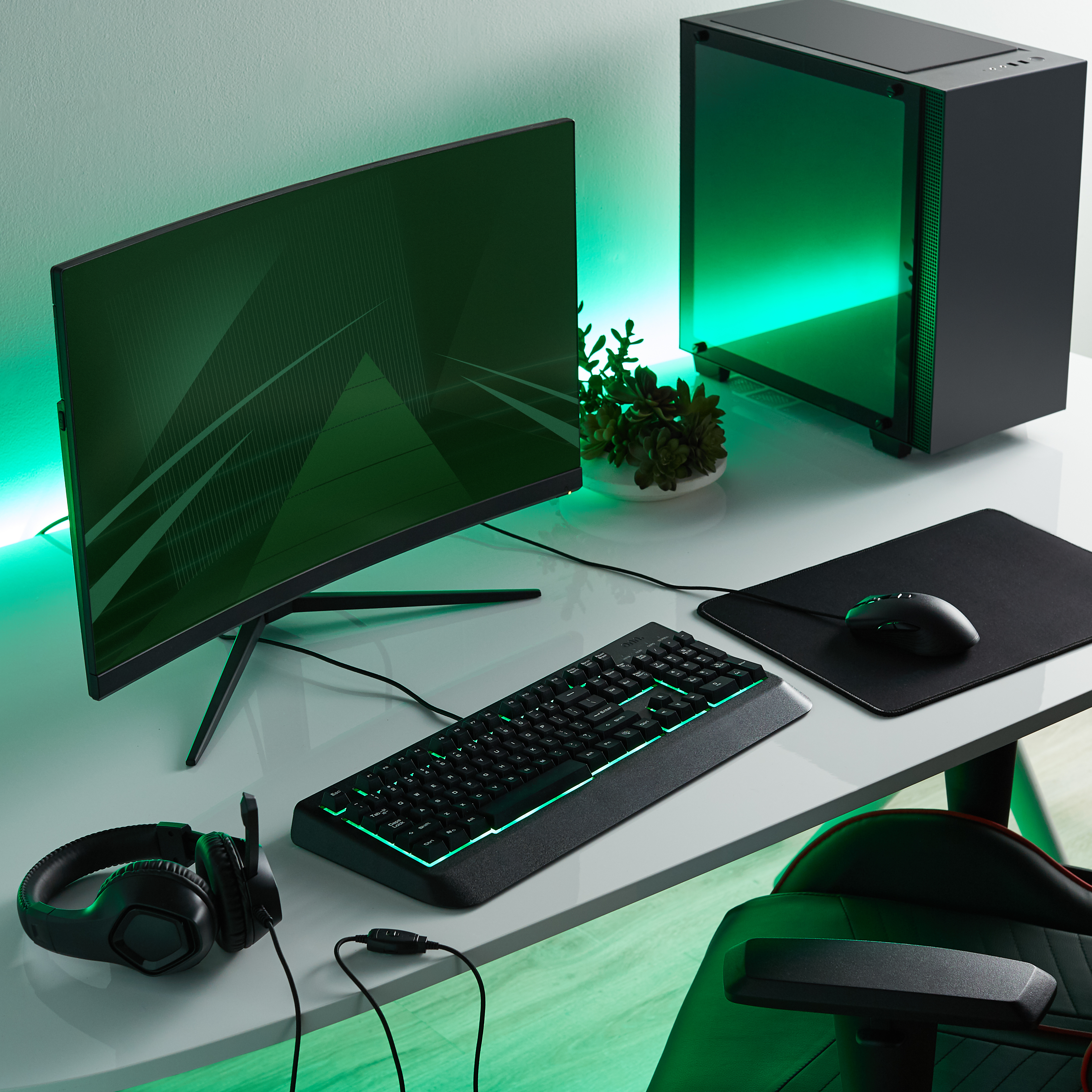 onn. 4-PC Gaming Starter Kit with LED Keyboard, Programmable Mouse, Over-ear Headset w/mic and Mouse Pad - image 1 of 29