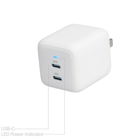 onn 40W Dual USB-C Port Wall Charger, Fast Charging, USB-IF Certified, White - Compatible with iPhone 17/16/15 Series, Samsung Galaxy, Google Pixel, and more