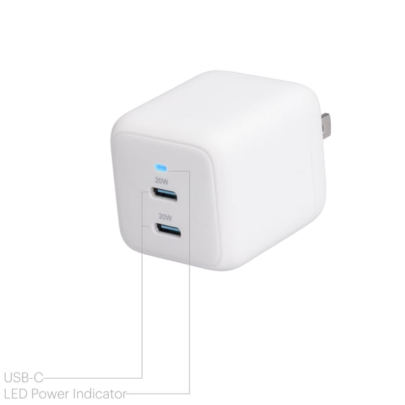 onn 40W Dual USB-C Port Wall Charger, Fast Charging, USB-IF Certified, White - Compatible with iPhone 17/16/15 Series, Samsung Galaxy, Google Pixel, and more