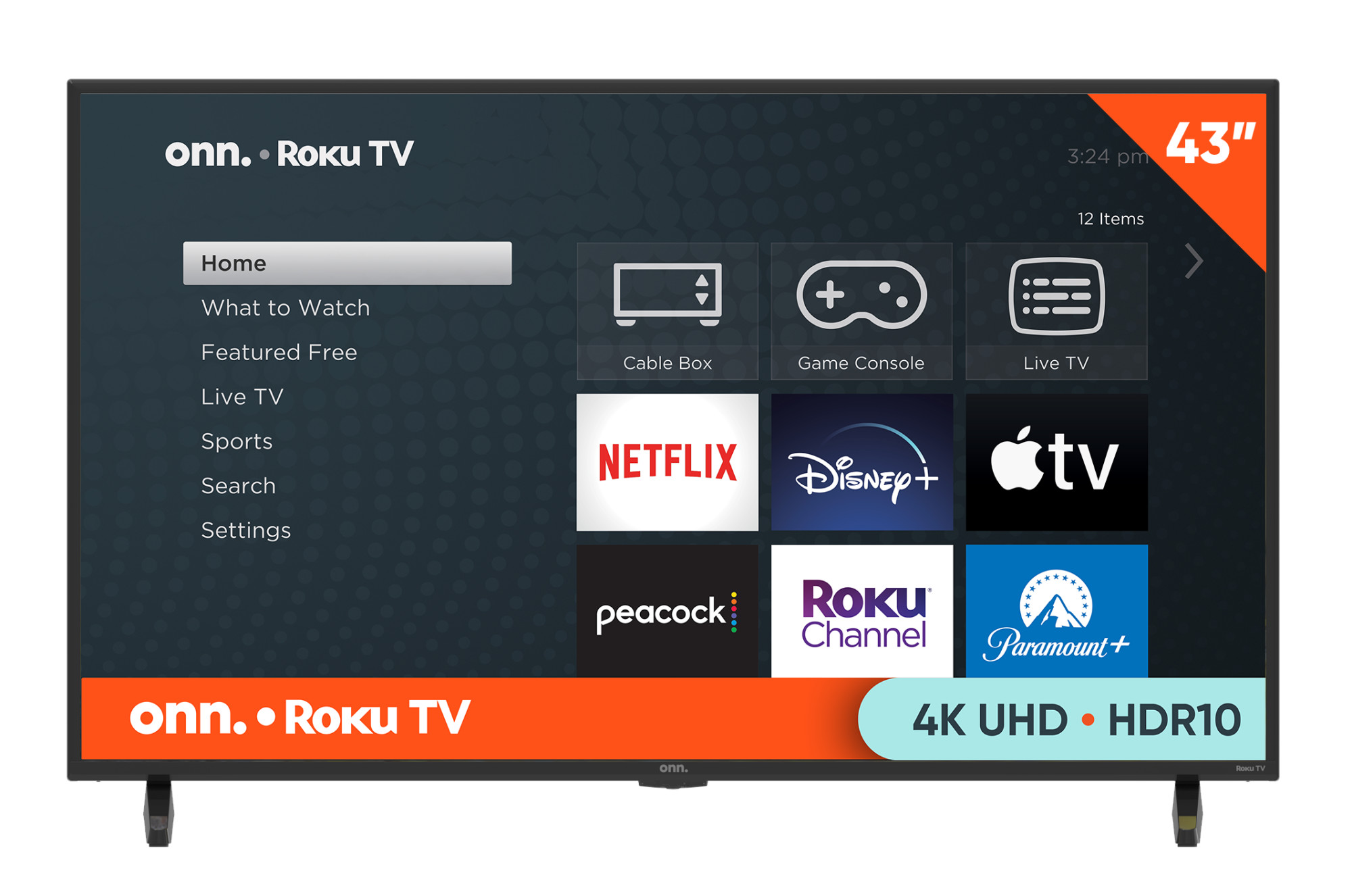 onn. 43” Class 4K UHD (2160P) LED Roku Smart Television HDR (100012584) - image 1 of 19