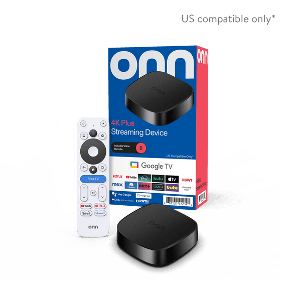 onn 4K Plus Streaming Device, Google TV - Ultra-fast Streaming, Stunning 4K UHD, 16GB Storage, 2GB RAM, Dolby Vision & Atmos, Remote with Voice Control - U.S. Compatible only