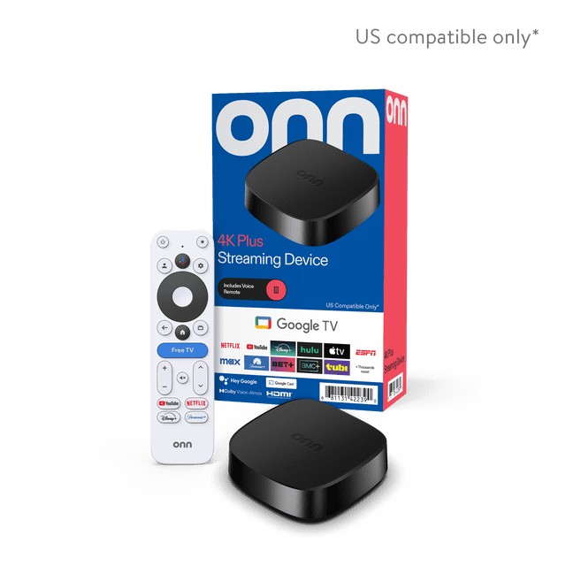 onn 4K Plus Streaming Device with Google TV, 4K UHD, 16GB Storage, 2GB RAM - U.S. Compatible only