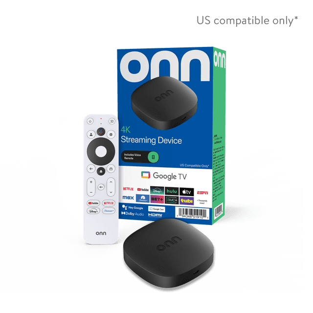 onn 4K Streaming Device, Google TV - Fast Streaming, Ultra HD, 8GB Storage, 2GB RAM, Remote with Voice Control