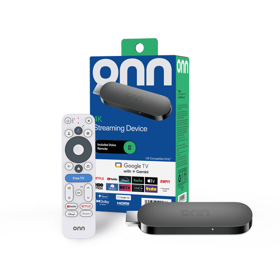 Open Box onn 4K Streaming Device, Google TV with Gemini (NEW 2026 Model) - Fast Streaming, Ultra HD, 8GB Storage, 2GB RAM, Remote With Voice Control - U.S. Compatible only