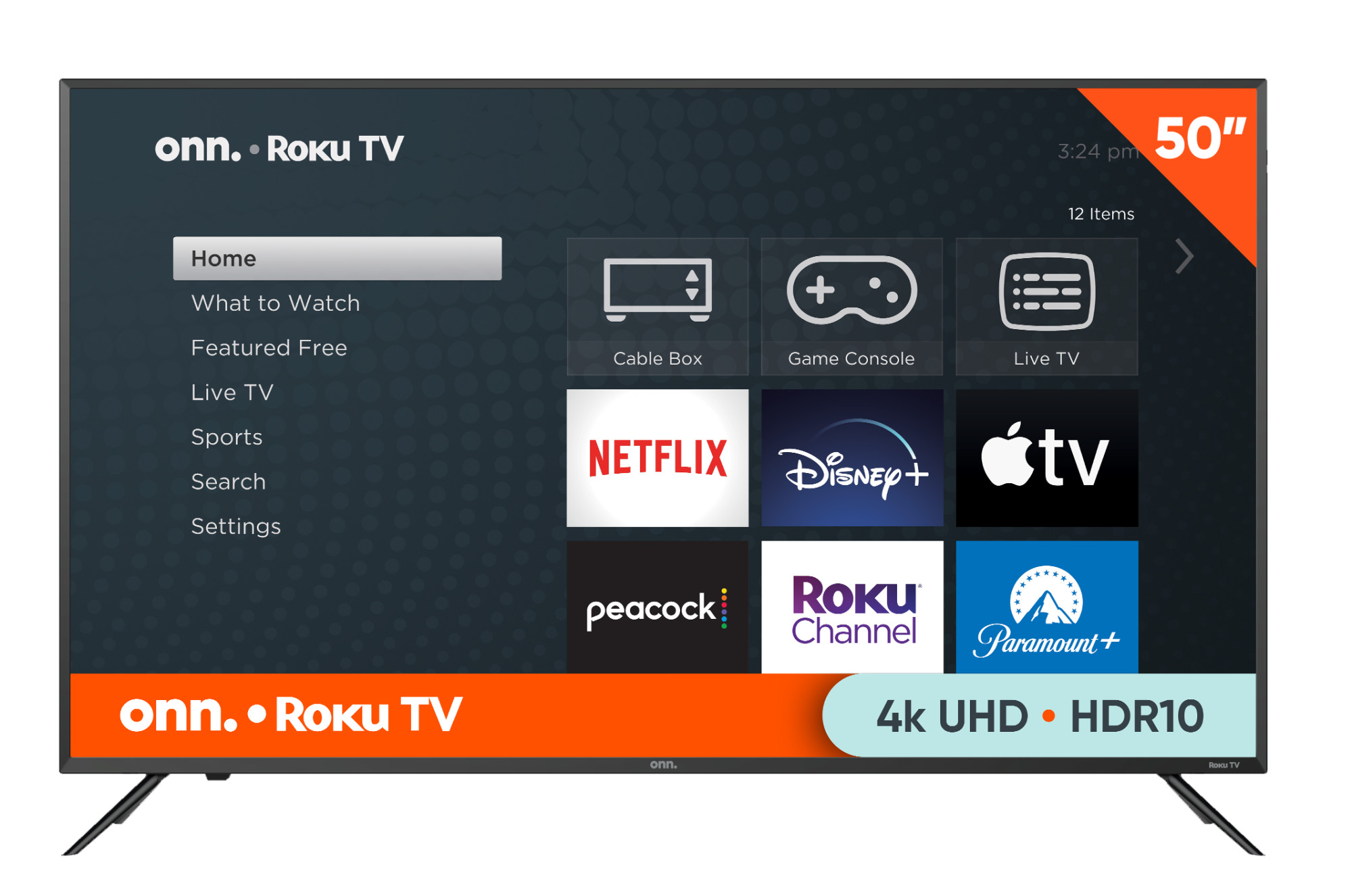 onn. 50” Class 4K UHD (2160P) LED Roku Smart TV HDR (100133204) - image 1 of 18