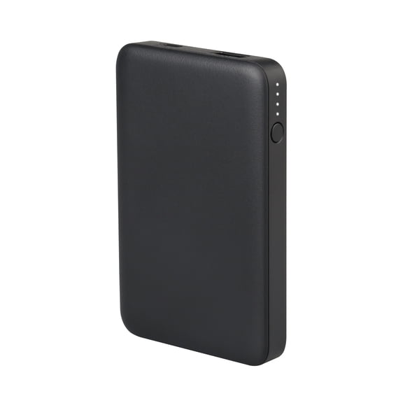 onn 5000mAh Portable Power Bank with USB-C and USB-A ports, Compact Size, LED Indicator Lights, Black - Compatible with iPhone, iPad, AirPods, Samsung Galaxy, Note, Pixel & More