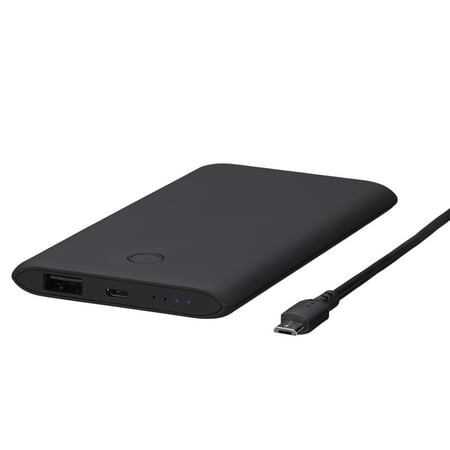 onn. 5000mAh Slim Portable Battery, Black