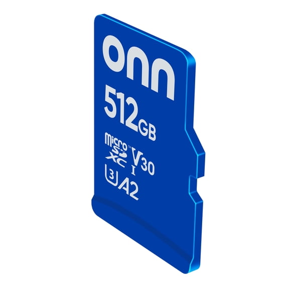 onn 512GB C10 U3 V30 A2 microSDXC Flash Memory Card with Adapter, for Phones, Tablets & Drones