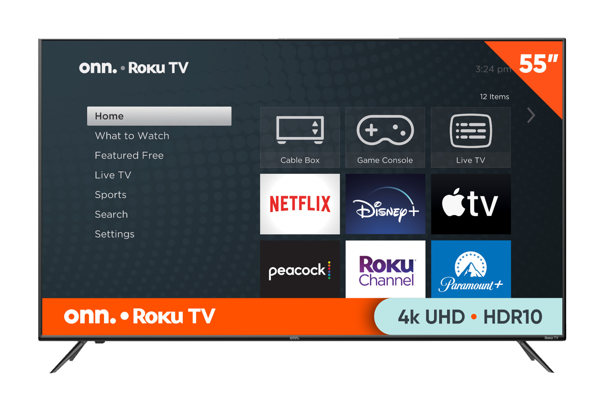 onn. 55” Class 4K UHD (2160P) LED Roku Smart Television HDR (100012586) - image 1 of 18