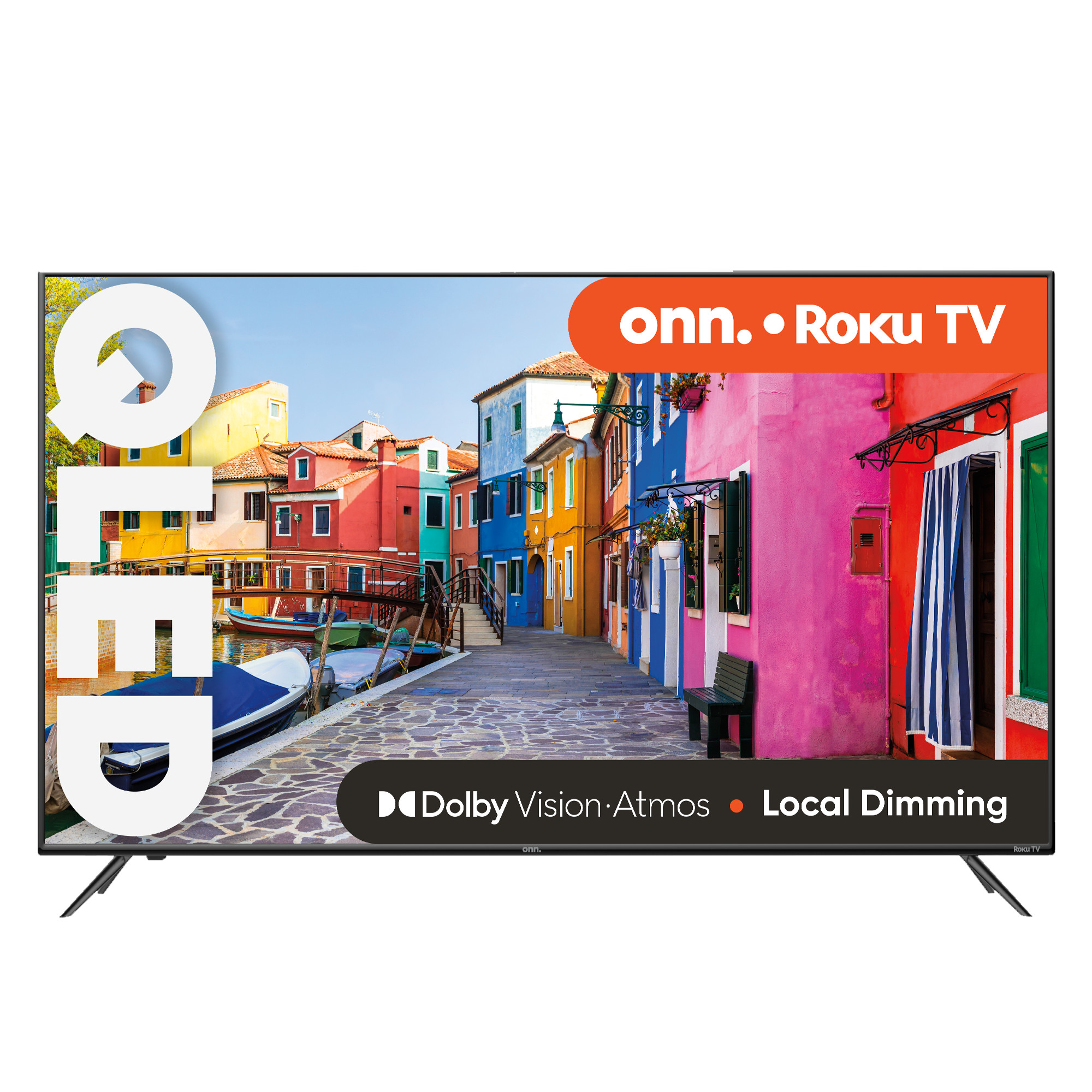 onn. 55” QLED 4K UHD (2160p) Roku Smart TV with Dolby Atmos, Dolby Vision, Local Dimming, 120hz Effective Refresh Rate, and HDR (100071701) - image 1 of 17