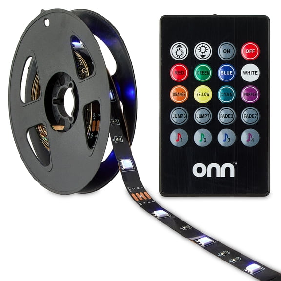 onn 6.6ft RGB TV LED Backlight for 55 TVs, USB Powered, Sound Reactive, Multicolor Strip with Remote