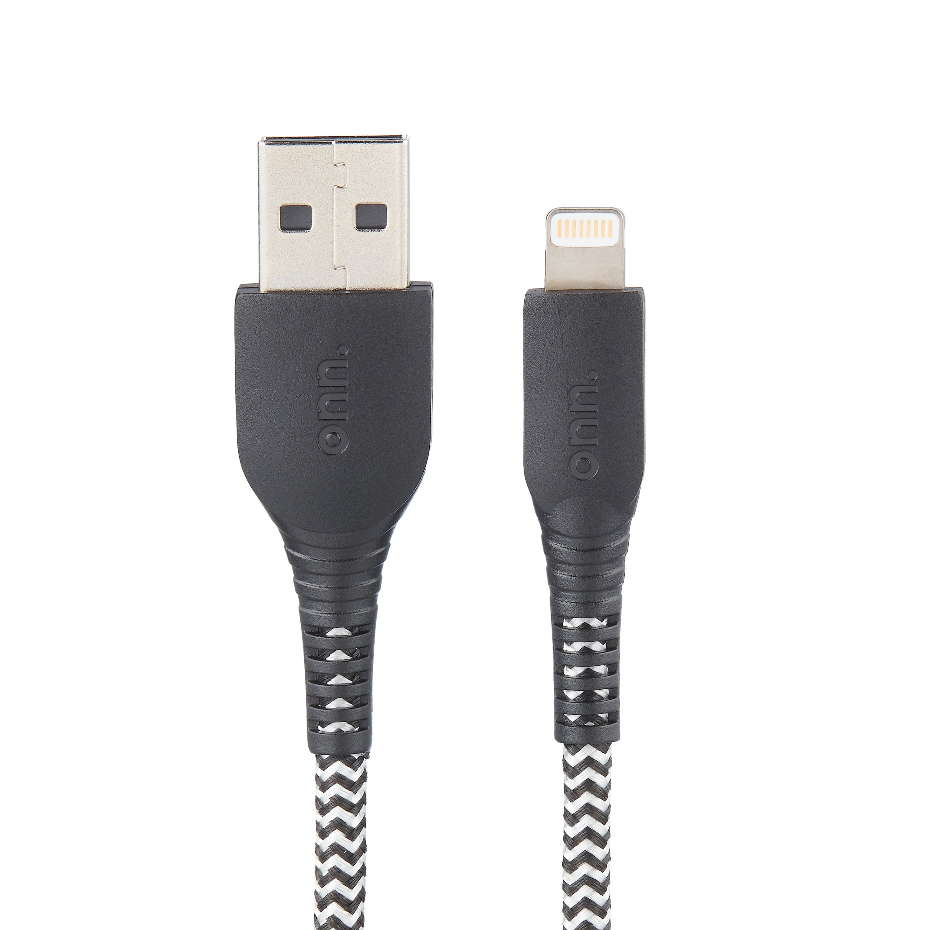 onn. 6' Braided Lightning to USB Cable, Black