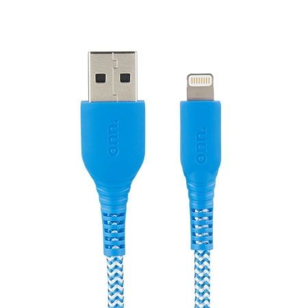 onn. 6' Braided Lightning to USB Cable, Blue