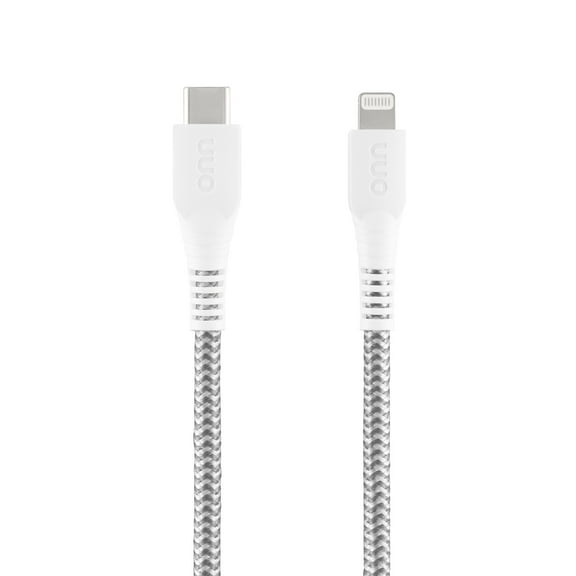 onn 6ft Lightning to USB-C Braided Charging Cable, Fast Charging, MFI Certified, White - Compatible with iPhone 14/13/12/11/X/XR/XS/8/7/6/5, iPad, Airpods and more
