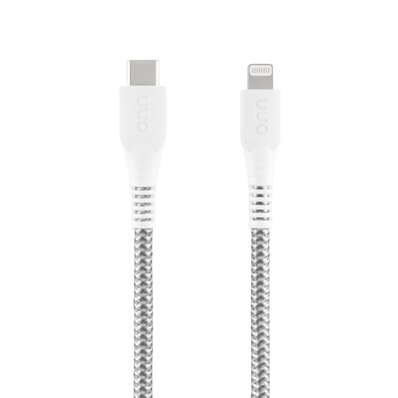 onn 6ft Lightning to USB-C Braided Charging Cable, Fast Charging, MFI Certified, White - Compatible with iPhone 14/13/12/11/X/XR/XS/8/7/6/5, iPad, Airpods and more