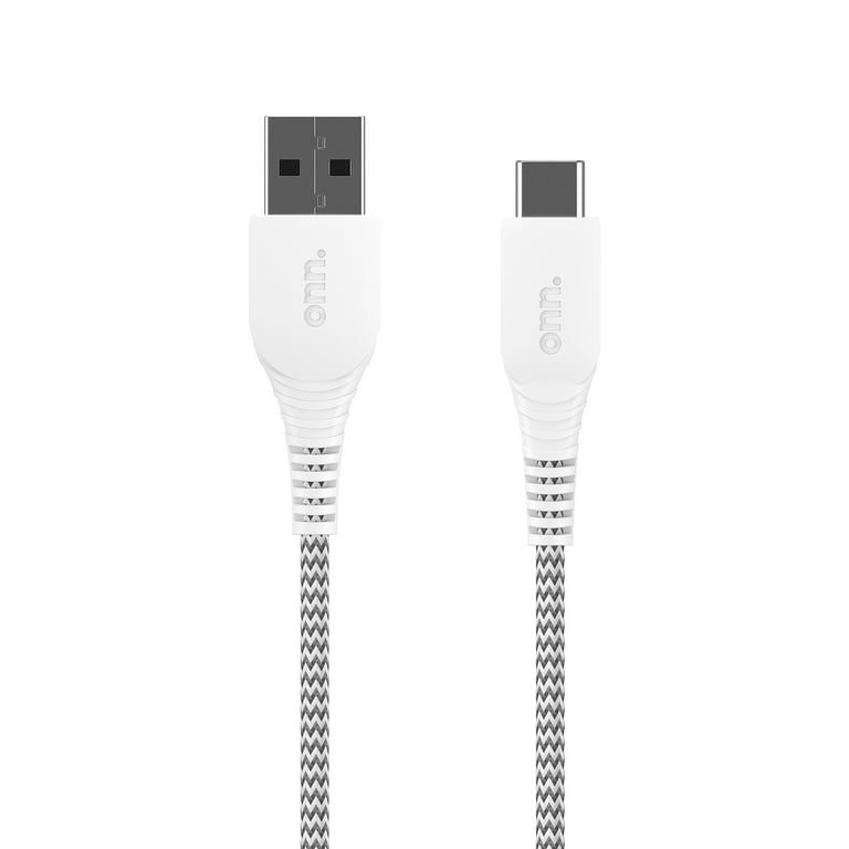 onn. 6' Braided USB-C to USB Cable, White