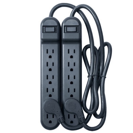 onn 6-Outlet Surge Protector, 2 Pack, 2.5ft Power Cord, Gray