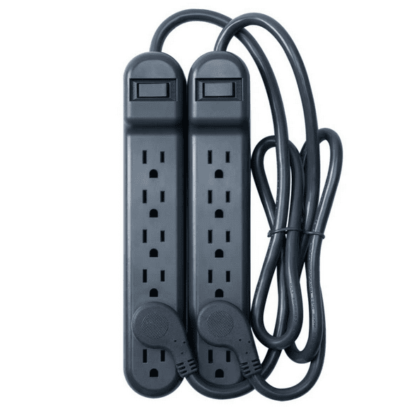 onn 6-Outlet Surge Protectors with 2.5' Power Cords, Gray, 2 Count
