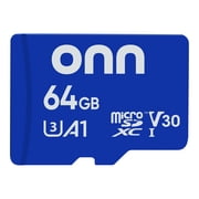 onn 64GB C10 U3 V30 A1 microSDXC Flash Memory Card with Adapter, for Phones, Tablets & Drones
