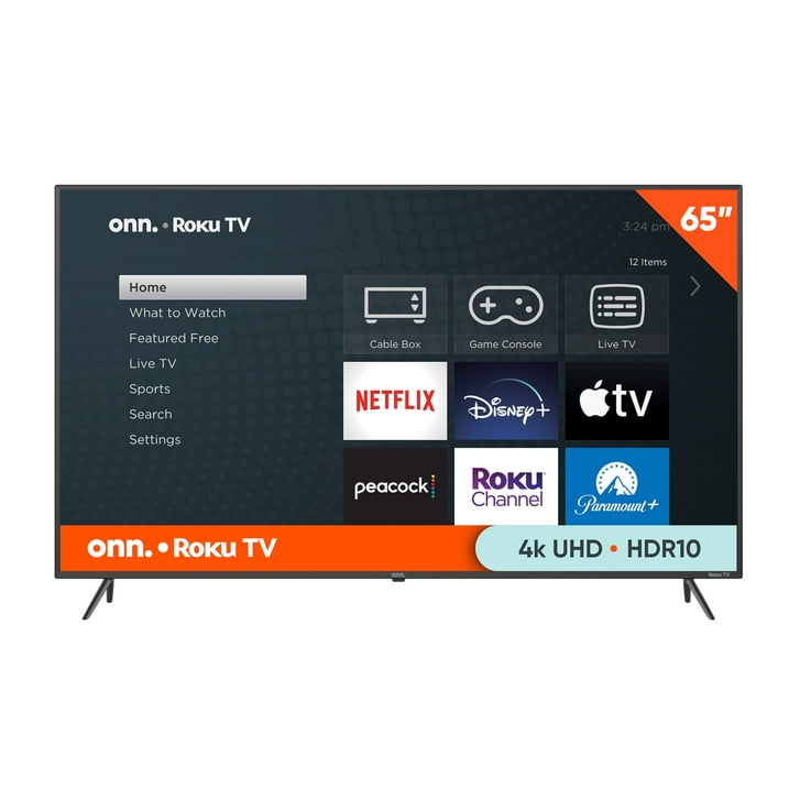 onn. 65” Class 4K UHD (2160P) LED Roku Smart Television HDR 65