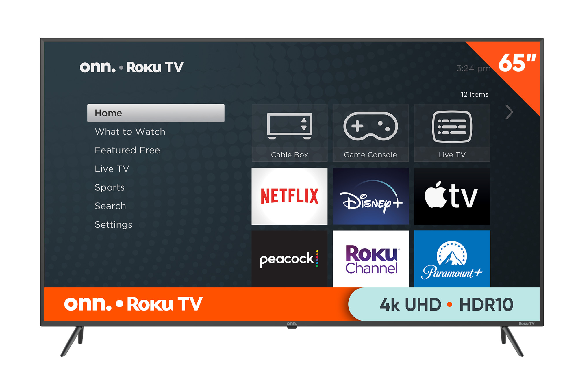 onn. 65” Class 4K UHD (2160P) LED Roku Smart Television HDR (100012587) - image 1 of 19