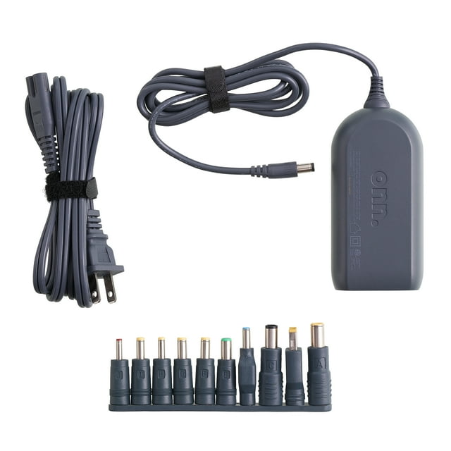 onn. 65W Laptop Charger w/10 Interchangeable Tips, 10 ft Power Cord for