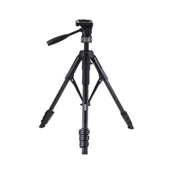 onn 67 in Camera Tripod, Adjustable DSLR & Smartphone Tripod with Pan-Tilt Head, Quick-Release Plate, Phone Clamp & GoPro Mount, 8.8 lb Load Capacity