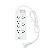 onn 7-Outlet Surge Protector with 1 USB Port, and 1 USB-C Port, and 2.5 Power Cord, White