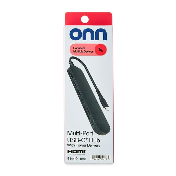 onn 7-in-1 USB C Hub with 4K HDMI, 100W PD Charging, 3 USB Ports, SD/TF Card Readers