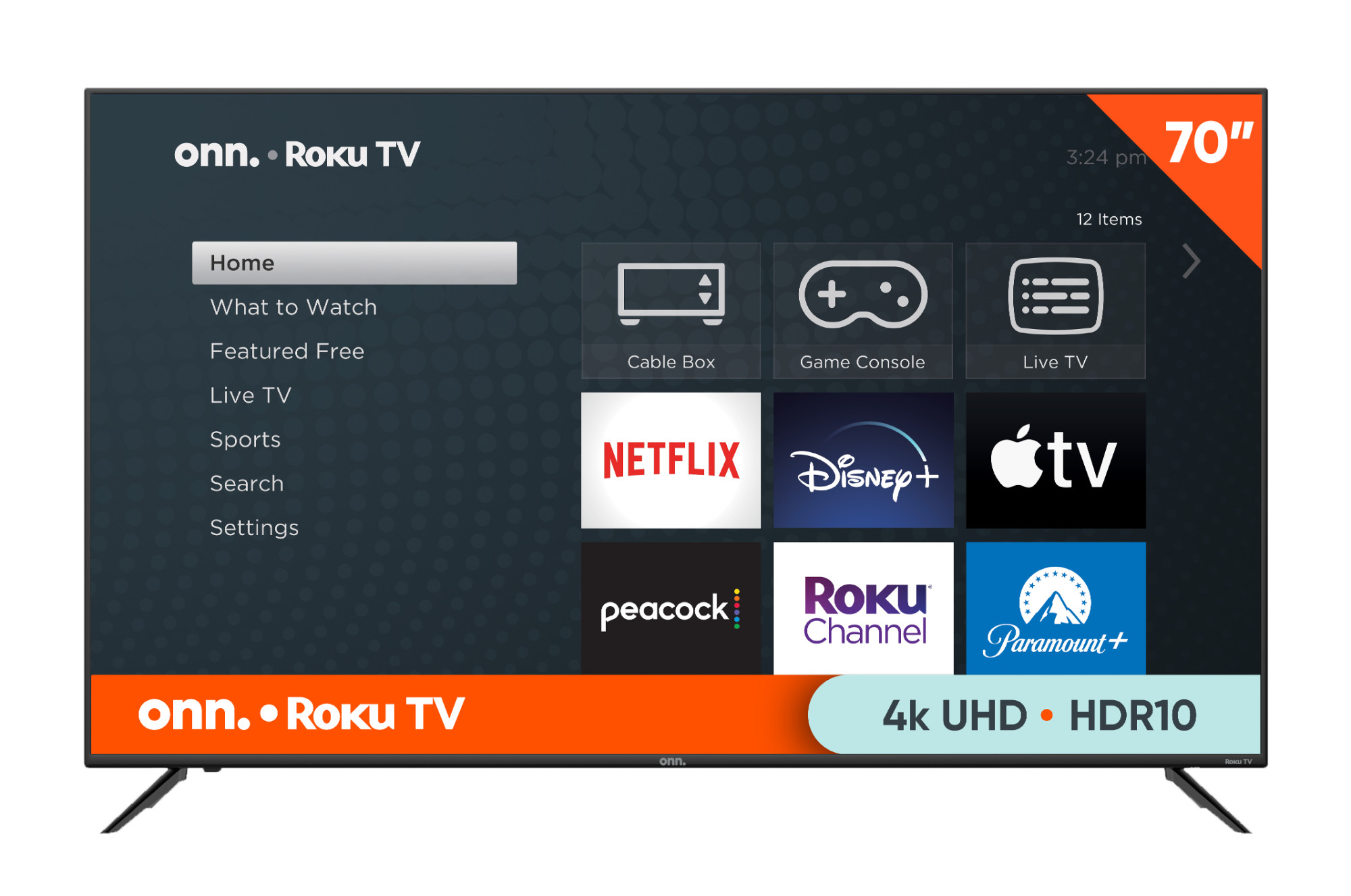 onn. 70” Class 4K UHD (2160P) LED Roku Smart Television HDR (100012588) - image 1 of 18