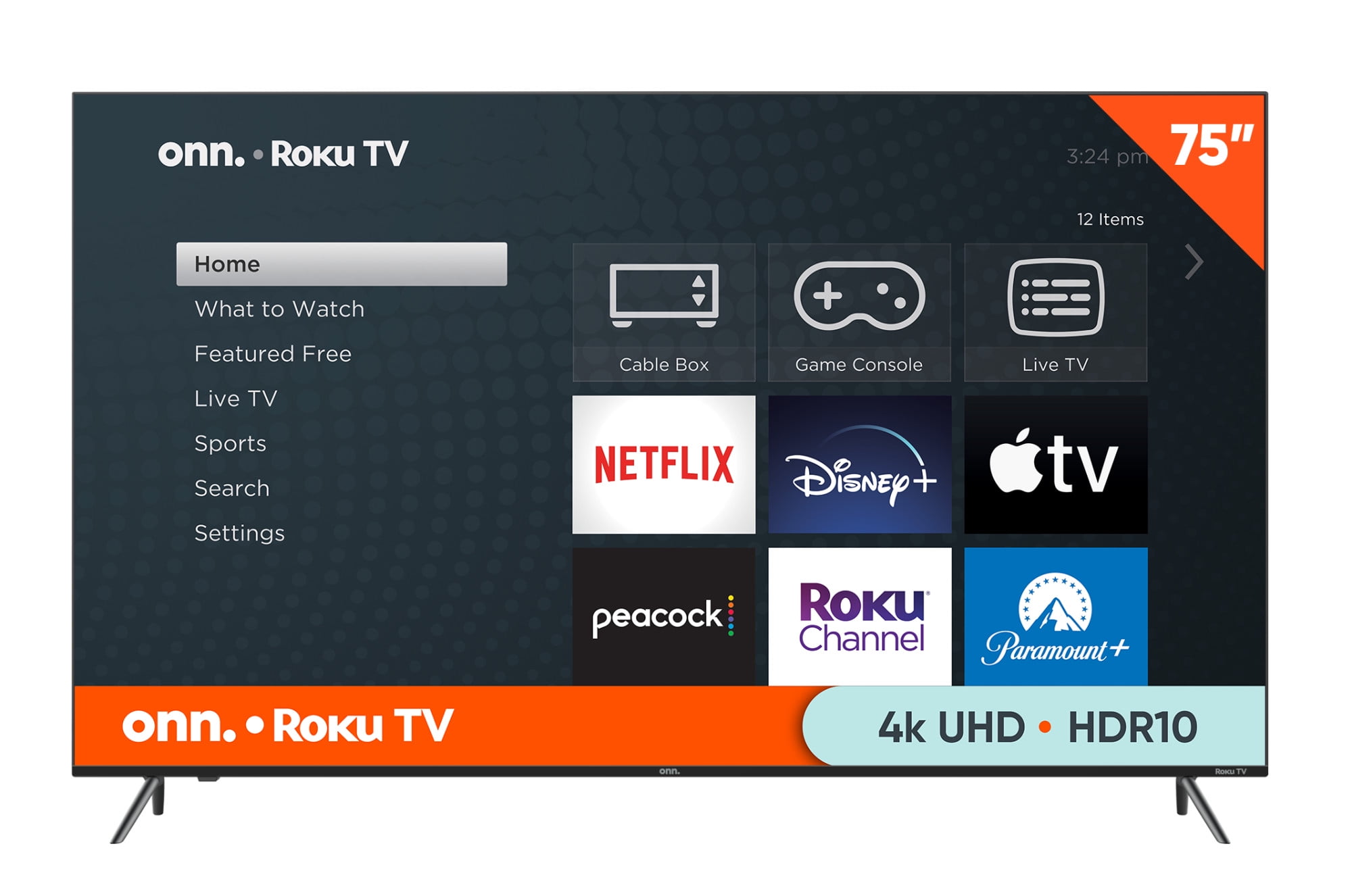 onn. 75” Class 4K UHD (2160P) LED Frameless Roku Smart TV (100044717) 