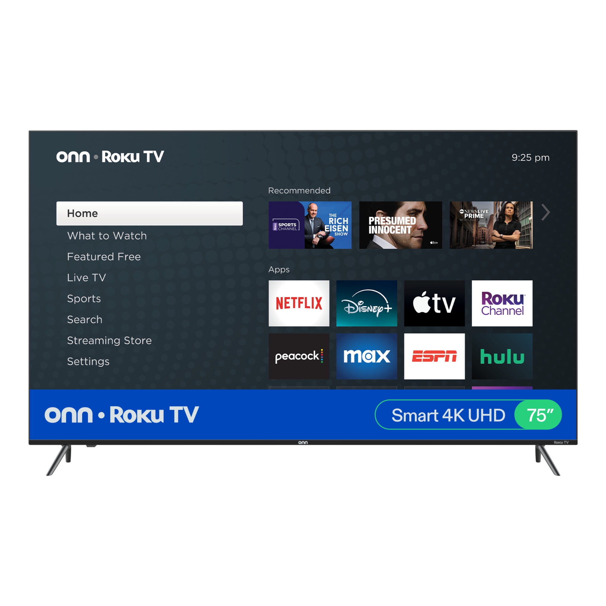Open Box onn 75 Class 4K UHD Roku Smart Television, 100044717