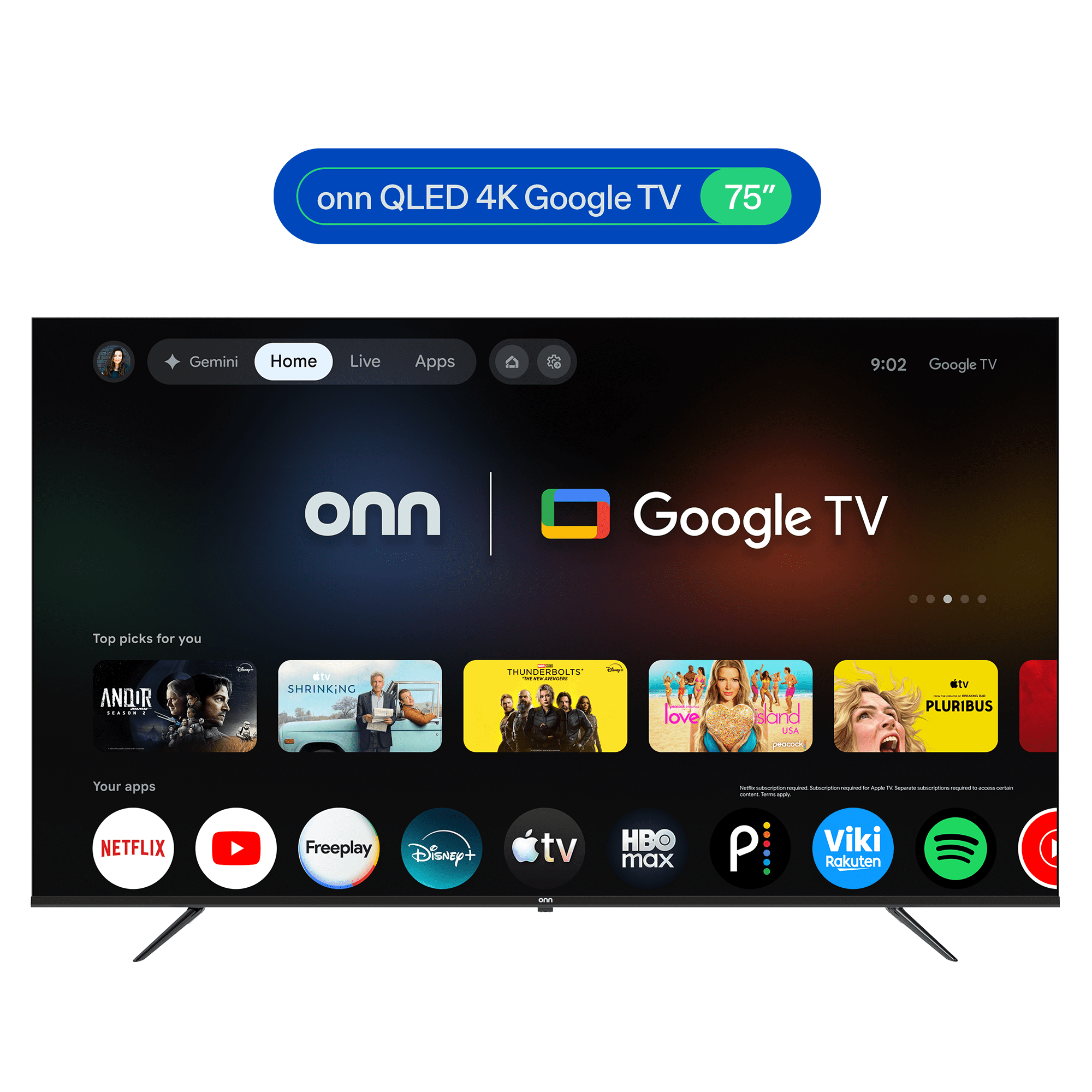 75" onn QLED 4K UHD Smart Google TV, 75SQ4GSB1