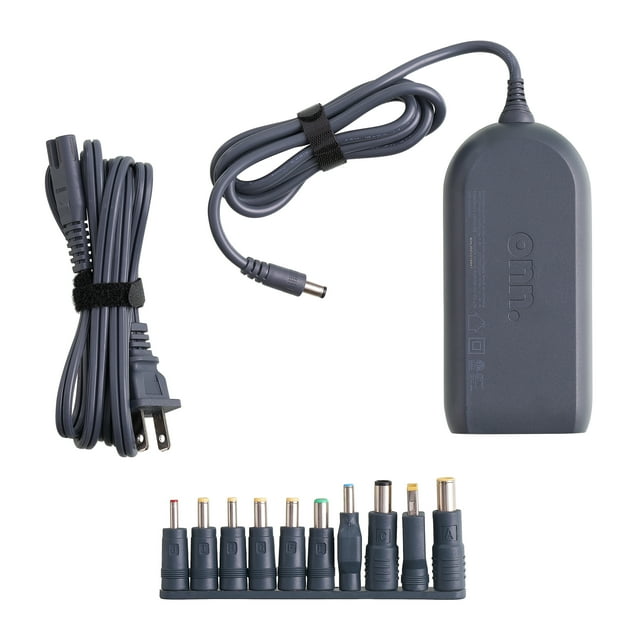 onn 90W Laptop Charger with 10 Interchangeable Tips, 10 ft Power Cord
