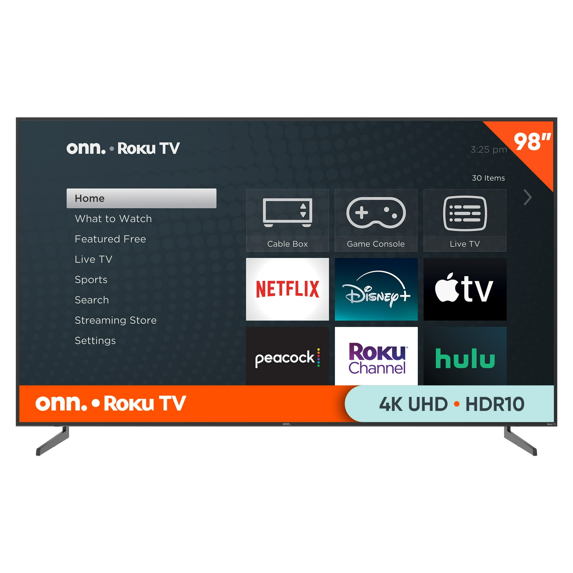 98” onn. Roku TV