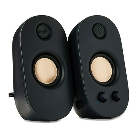 onn AC Powered Computer Speakers with Volume and Bass Controls, 7.32" Height