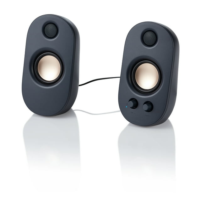 onn. AC Powered Computer Speakers with Volume and Bass Controls, 7.32" height