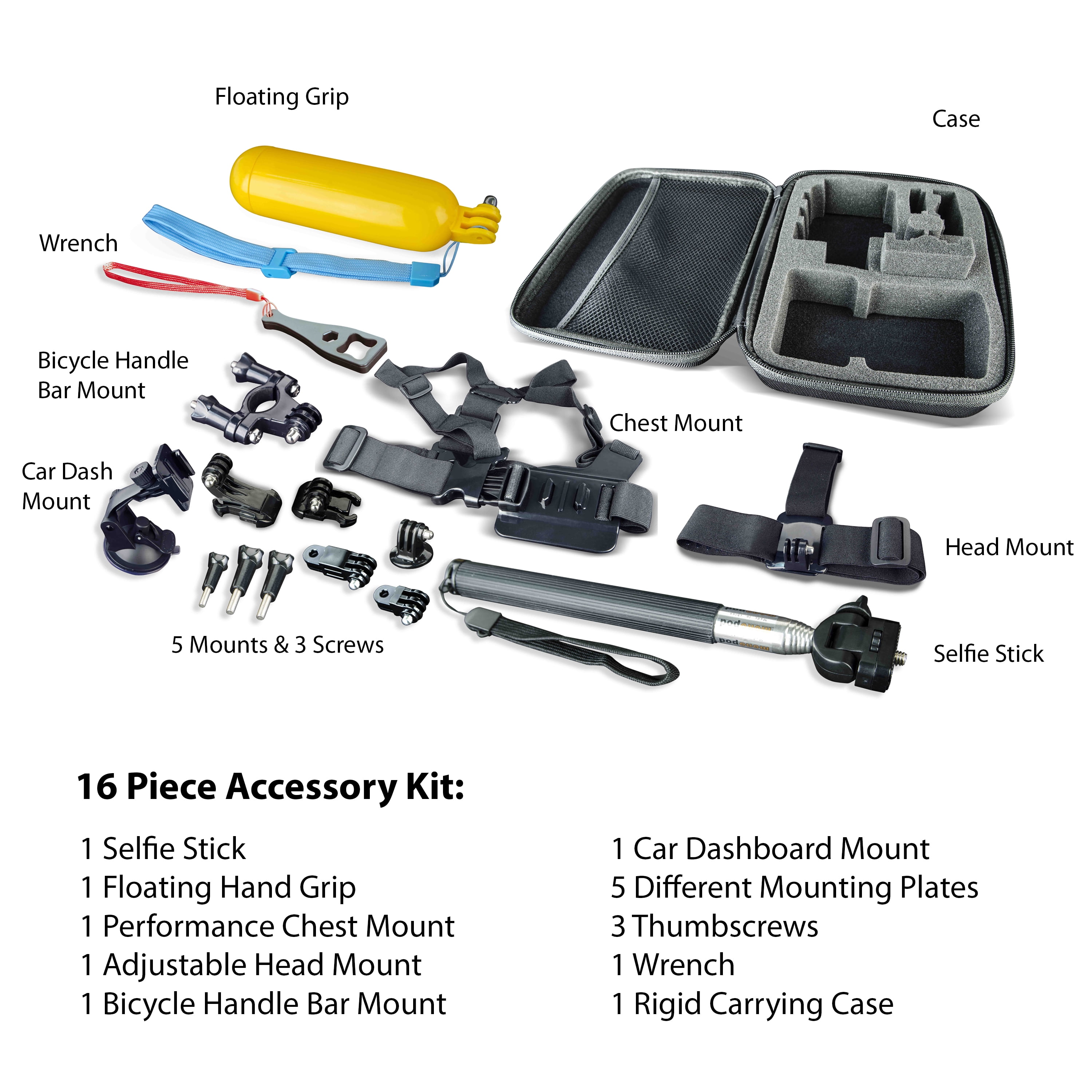 OPTEX ACTION CAMERA ACCESSORIES KIT - 13 PIECES