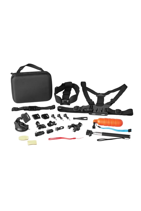 Action Camera Accessory Kit for Most GoPro Hero Cameras, 22 Pieces Including a Selfie Stick and Chest Mount