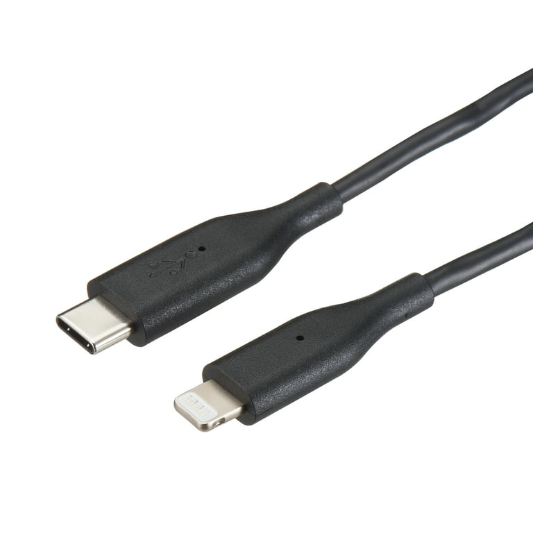 onn. Black Lightning to USB-C Charging Cable, 3 Feet