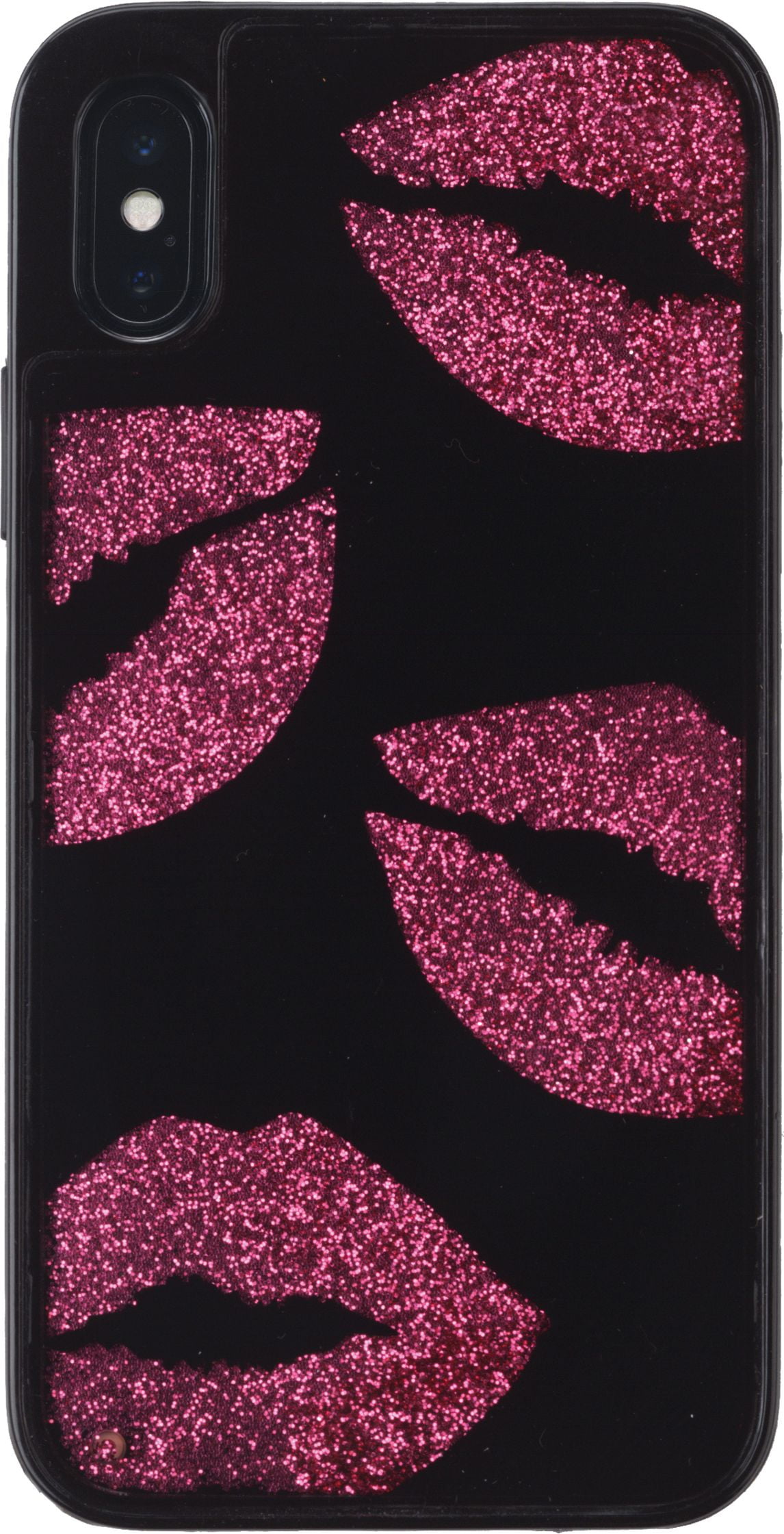 onn. Black & Pink Hidden Glitter Lips Phone Case For iPhone X/Xs